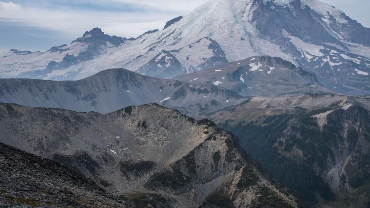 Scientists have recorded a recent earthquake swarm at Mount Rainier, seen here from the Fremont Lookout trail earlier this month, but there is no reason to think an eruption is imminent.