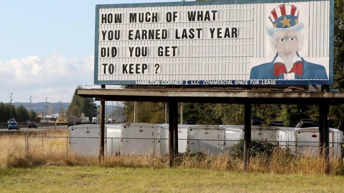 The latest variation of the Uncle Sam billboard, a landmark near Chehalis since 1967, still stands tall beside Interstate 5 earlier this month.