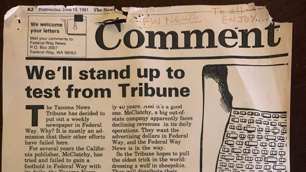 A 1991 editorial from The Federal Way News, taking aim at The News Tribune.