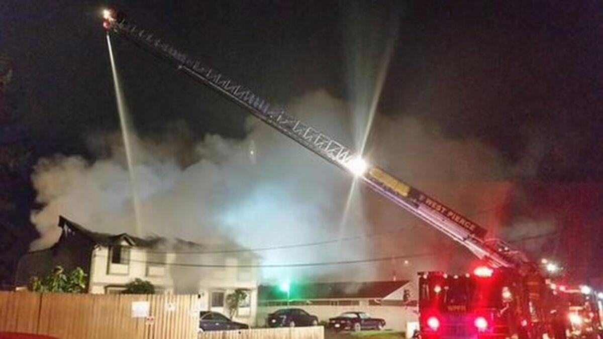 Two people were injured after jumping from a Lakewood building to escape a fire on Tuesday, Oct. 27, 2015.