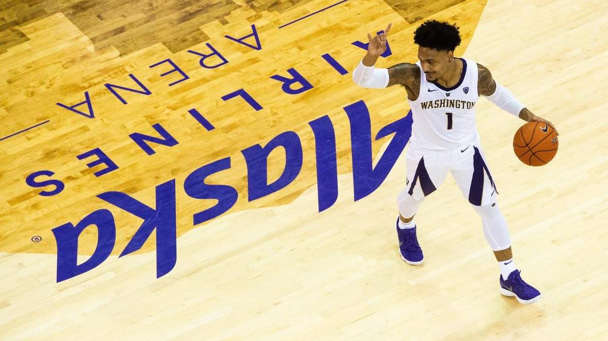 University of Washington guard David Crisp (1) calls out a play in the first half. Washington played Washington State in a NCAA basketball game at Hec Edmundson Pavilion in Seattle, Wash., on Saturday, Jan. 5, 2019.