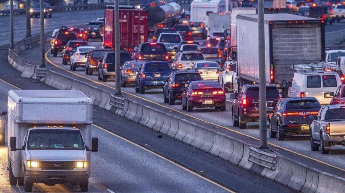 Traffic is backed up from milepost 128 on southbound I-5 because of a head-on collision Monday.