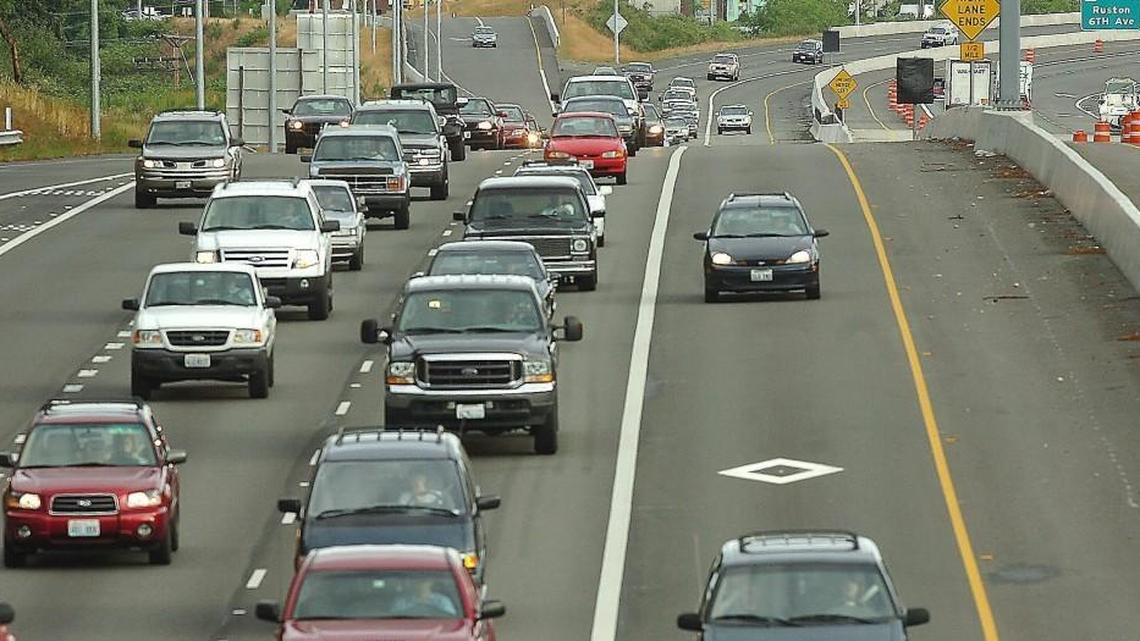 The carpool lane is designated with a diamond on Highway 16 in Tacoma.