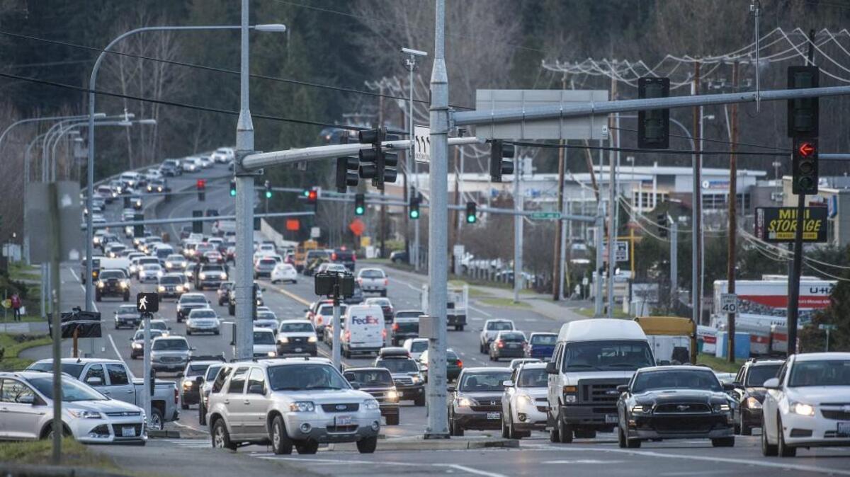 A traffic clogged state Route 410 in Bonney Lake is shown in December.