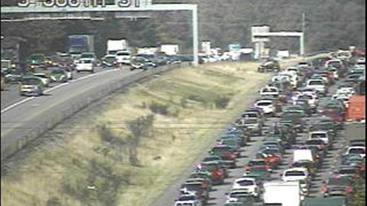 
Traffic backs up for miles around an accident on Interstate 5 in Federal Way on Monday.
