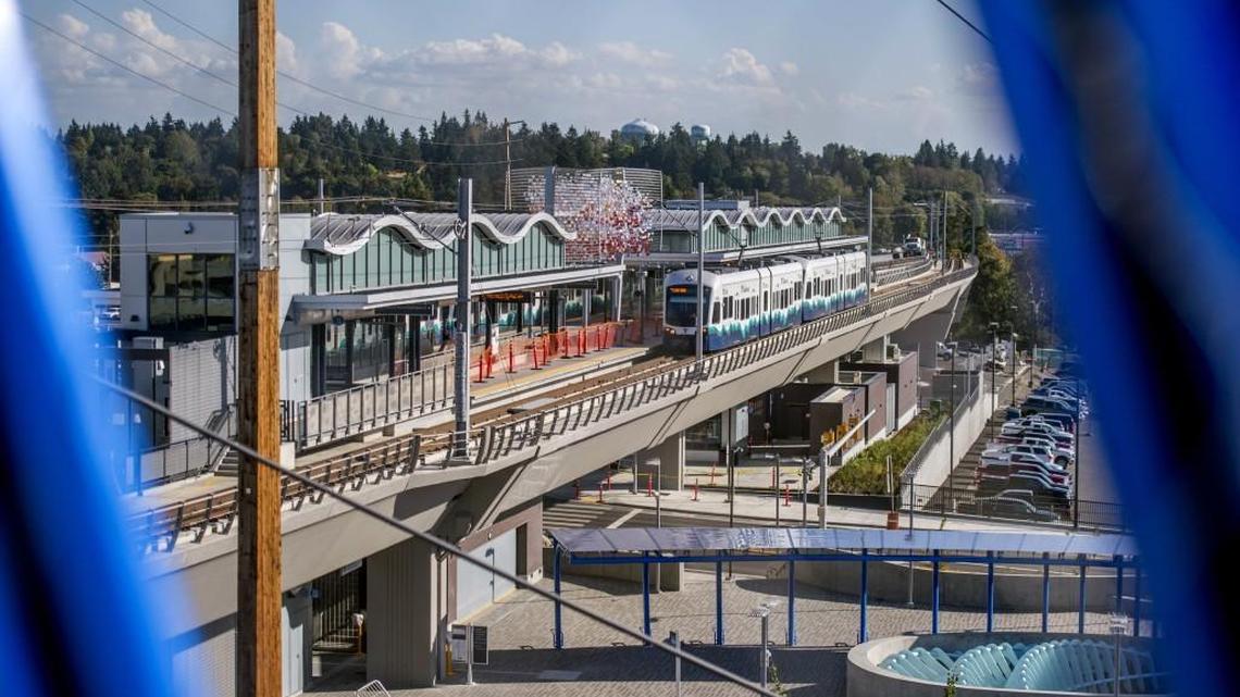 This is the new Angle Lake station for Sound Transit’s Link light rail. It’s on on South 200th Street in SeaTac. This view is from the new parking structure, seen Tuesday.