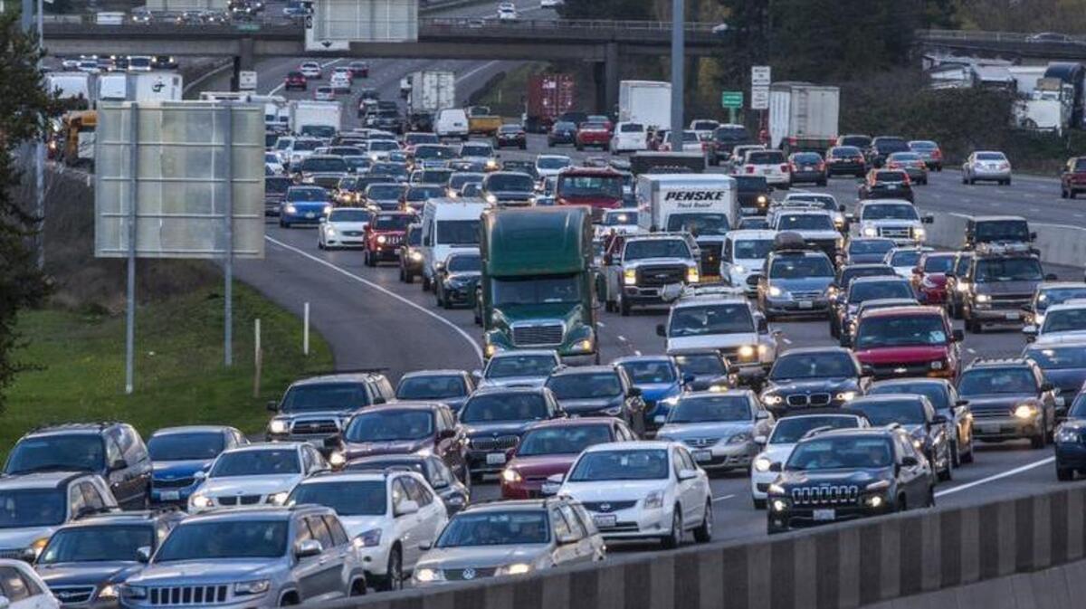 Traffic on southbound Interstate 5 was heavy all afternoon Thursday at the curve near Fife.