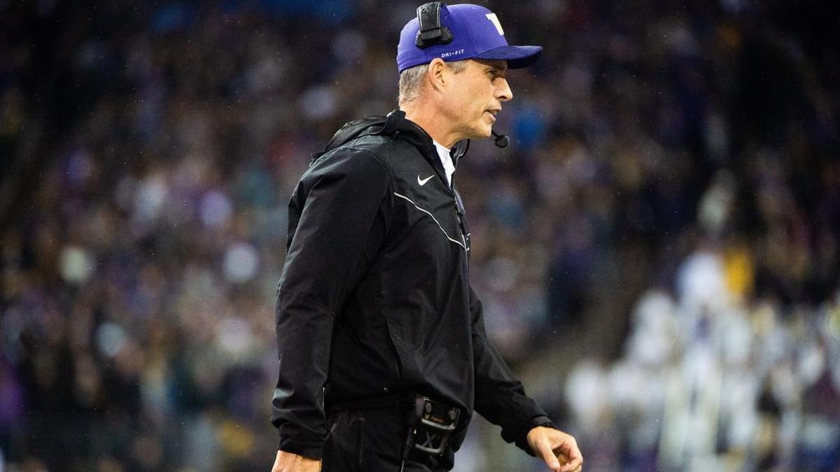 Washington head coach Chris Petersen walks the sidelines. The Washington Huskies played the Stanford Cardinal in a NCAA football game at Husky Stadium in Seattle, Wash., on Saturday, Nov. 3, 2018.