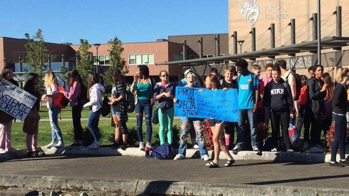 A protest at Lakewood’s Lakes High School over how the Clover Park School District handled an alleged sexual assault forced the school to close early.
