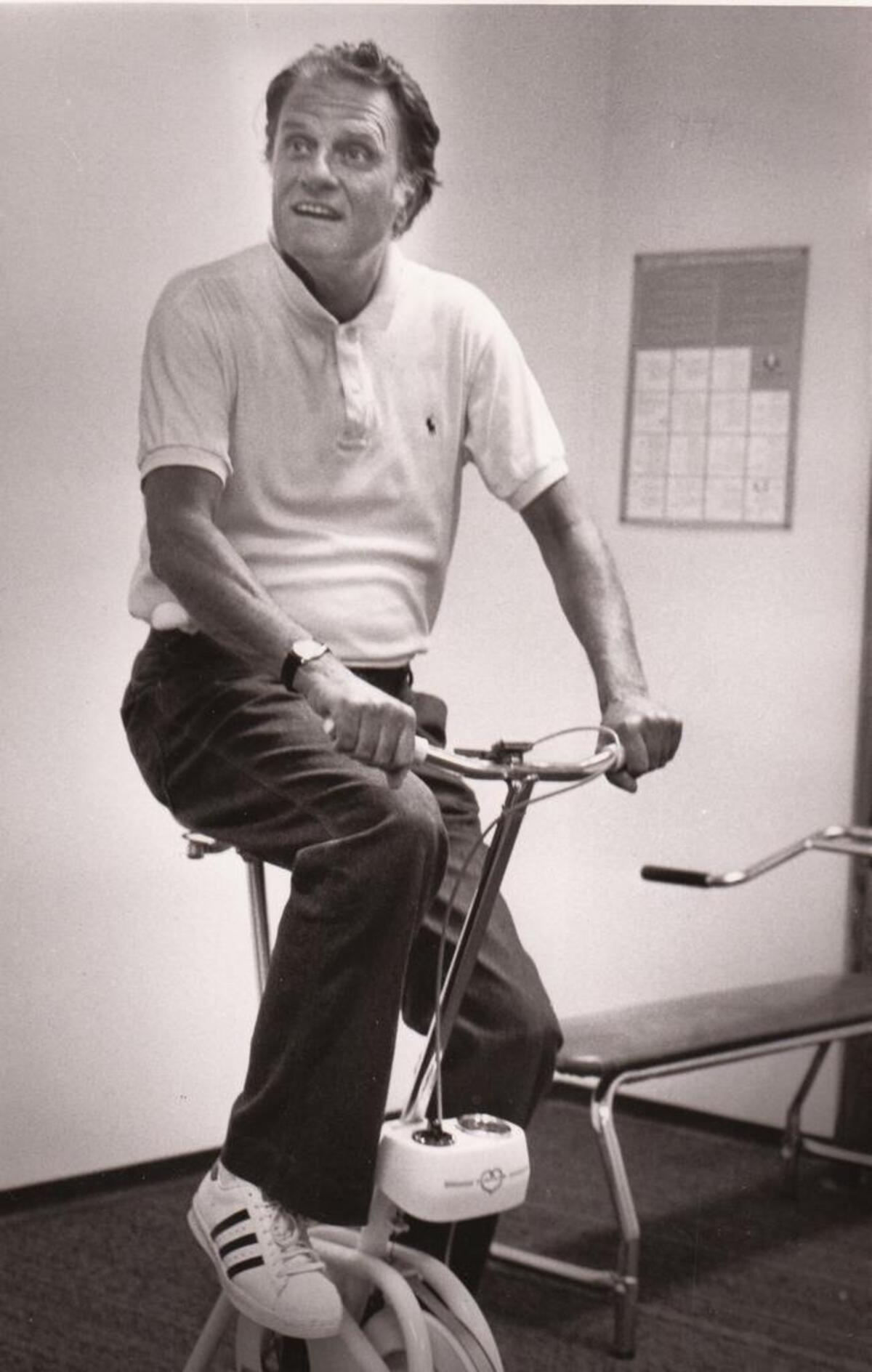 Billy Graham took time exercise between speaking engagements when he visited Tacoma in 1983.