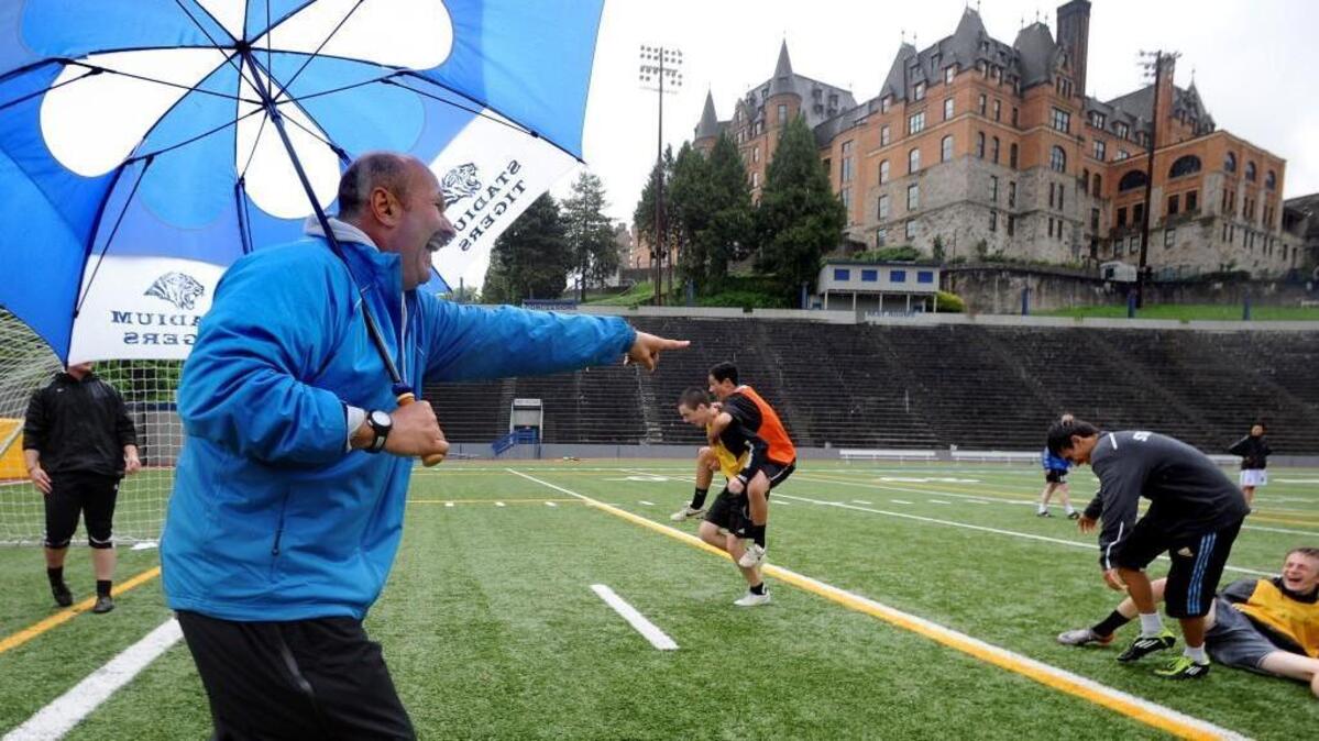 Former Stadium High School soccer coach John Baretta works with his team on May 25, 2011. Baretta is recovering at Good Samaritan Hospital in Puyallup after being struck by a car and critically injured by a car in Tacoma earlier this month.