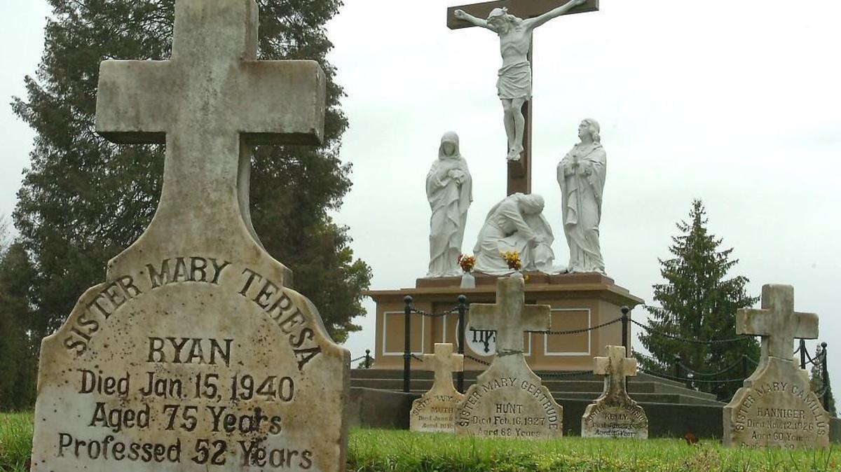 Gravestones of pioneer Tacoma nuns surround the main altar at Calvary Cemetery, dedicated to Father Peter Francis Hylebos, the first pastor of St. Leo’s Parish, who was instrumental in bringing the sisters to Tacoma.