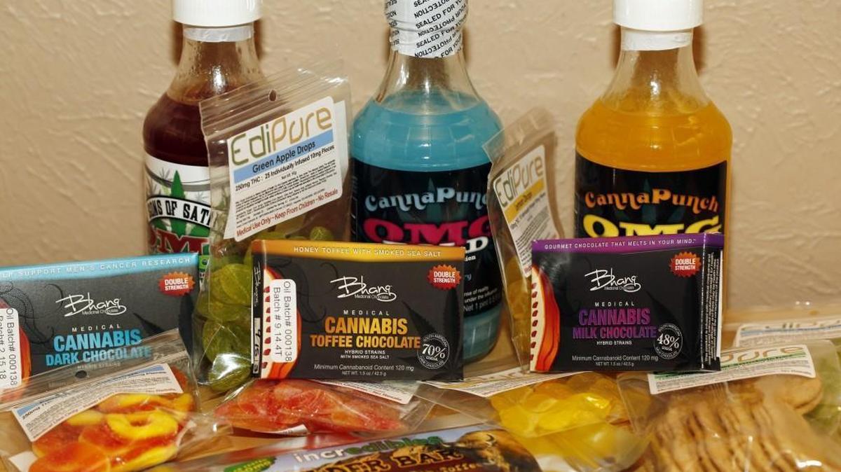 Edible marijuana products are pictured on display at a medical marijuana dispensary in Denver on Friday, April 18, 2014.