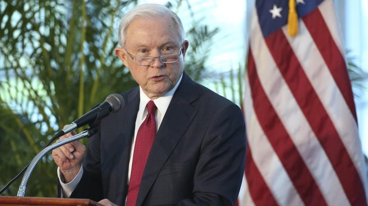 U.S. Attorney General Jeff Sessions speaks during a news conference, Wednesday, Aug. 16, 2017, in Miami. Washington state officials disagree with how Sessions has characterized the state’s legal marijuana market.