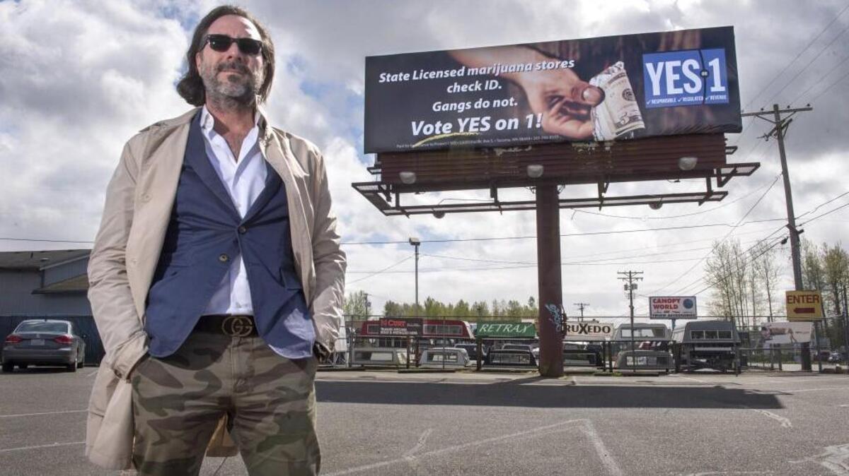 The Alliance to Protect I-502, which is spearheaded by Tedd Wetherbee, purchased this billboard near the intersection of Pacific Avenue and 100th Street South in Tacoma. “We wanted to get the word out so people can cast their ballots,” said Wetherbee of the billboard. “I’d rather be spending this money on growing my business.” The group supports lifting the ban on marijuana sales in Pierce County. Wetherbee and partner Mike Henery own two retail marijuana stores in unincorporated Pierce County. Photo taken on Monday, April 4, 1016.