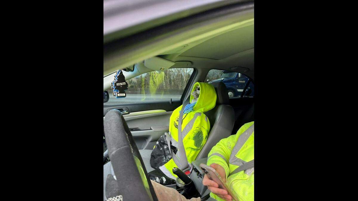 A driver tried to drive in the carpool lane with a dressed skeleton on Feb. 14, 2022, a Washington trooper said. The driver was ticketed.