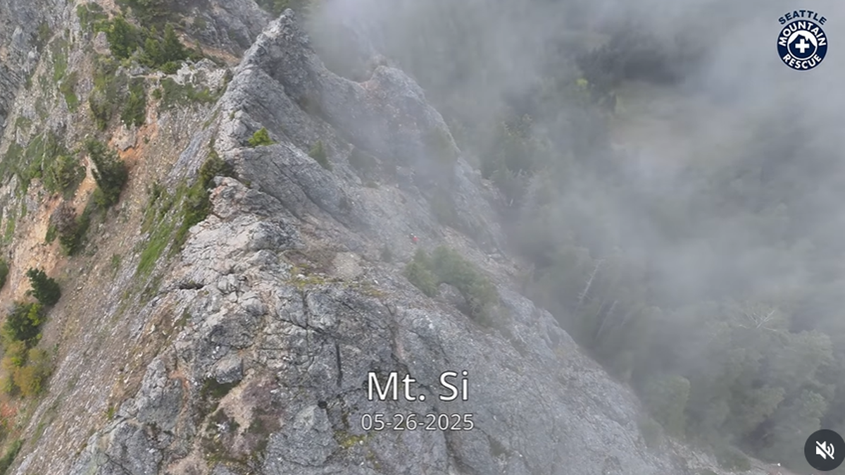 Mount Si is pictured from a drone on May 26. Rescuers helped a teen boy off the mountain.