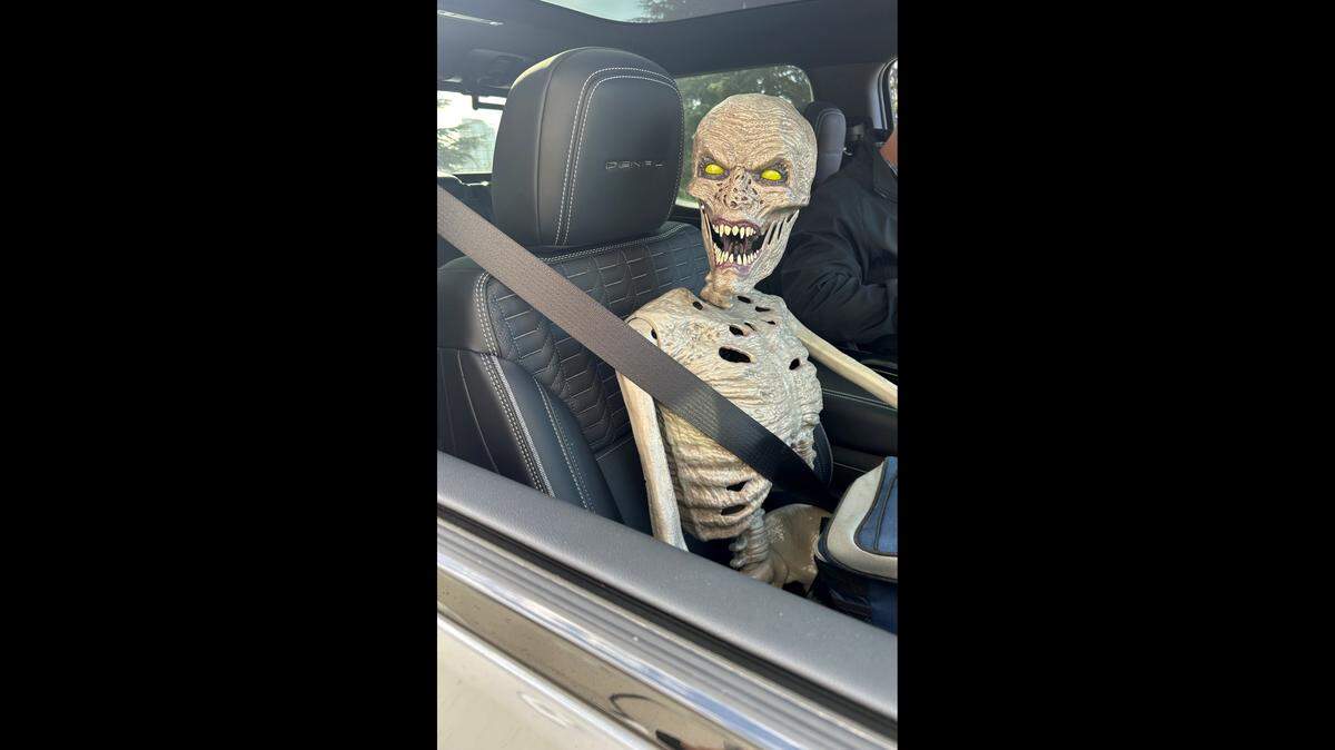 Troopers discovered this skeleton in the passenger seat during a traffic stop on I-5 in Seattle.