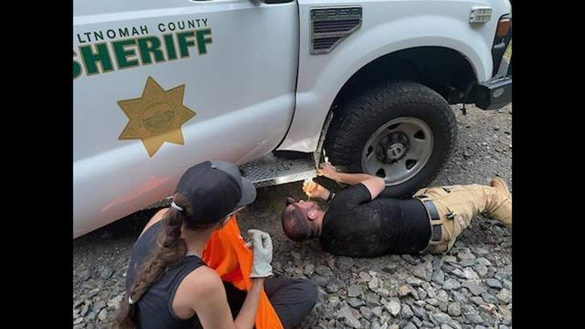 Deputies inspected a search and rescue truck after hearing “a tiny cry.”