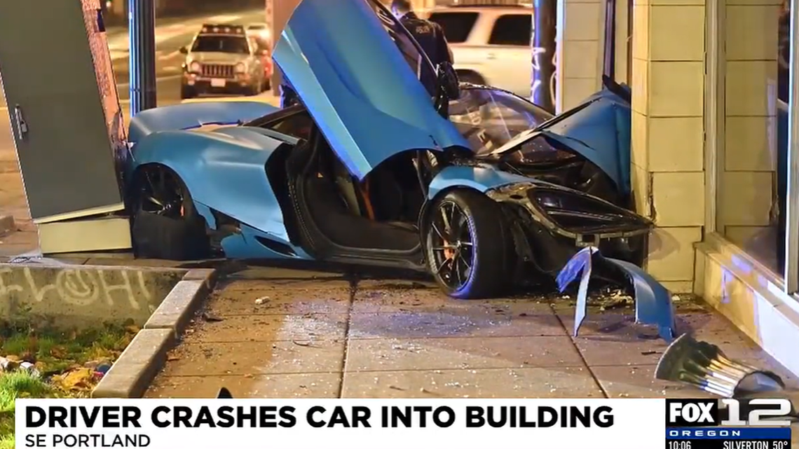 A driver faces DUII and reckless driving charges after crashing their McLaren 720S into a loan agency building Nov. 12 in Portland, Oregon, police said.
