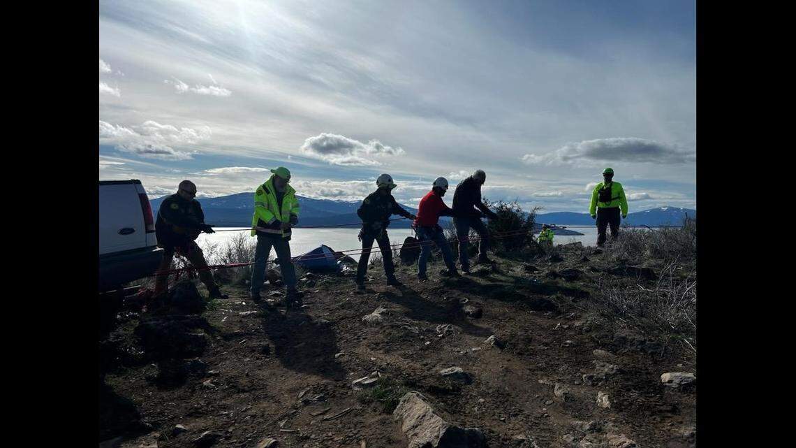 Using a rope rescue, deputies said the team brought the uninjured boy and Wiggy back up the cliff.