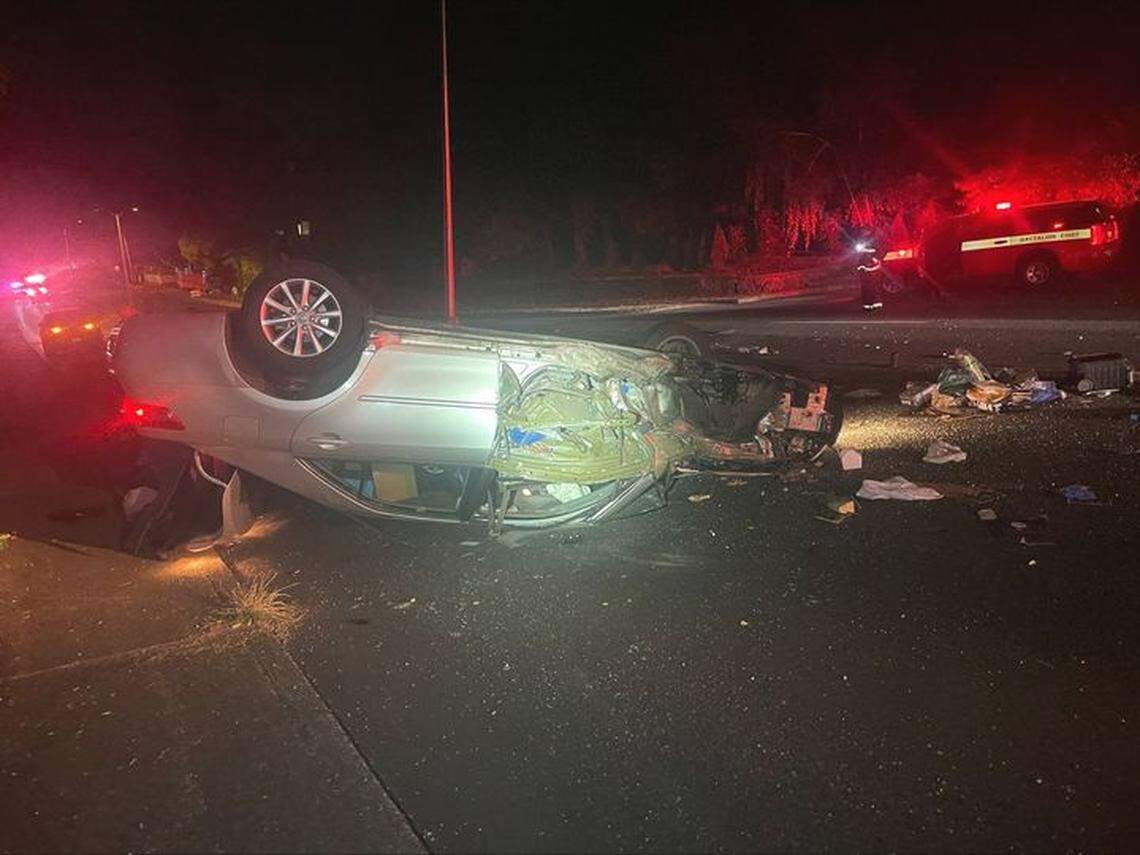 A driver rolled his vehicle after trying to pick up a dropped sandwich, police said. He had minor injuries.