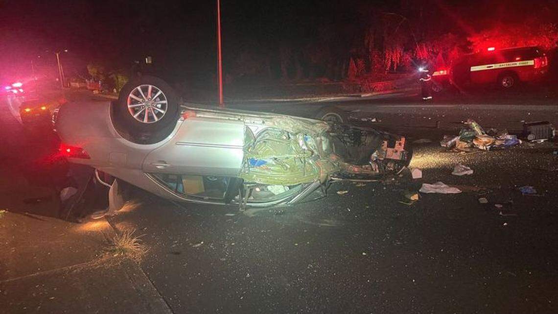 A driver rolled his vehicle after trying to pick up a dropped sandwich, police said. He had minor injuries.