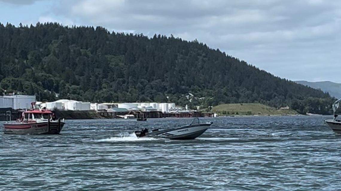 A man slipped while steering his boat and was thrown off the vessel and into the Willamette River in Portland, Oregon.