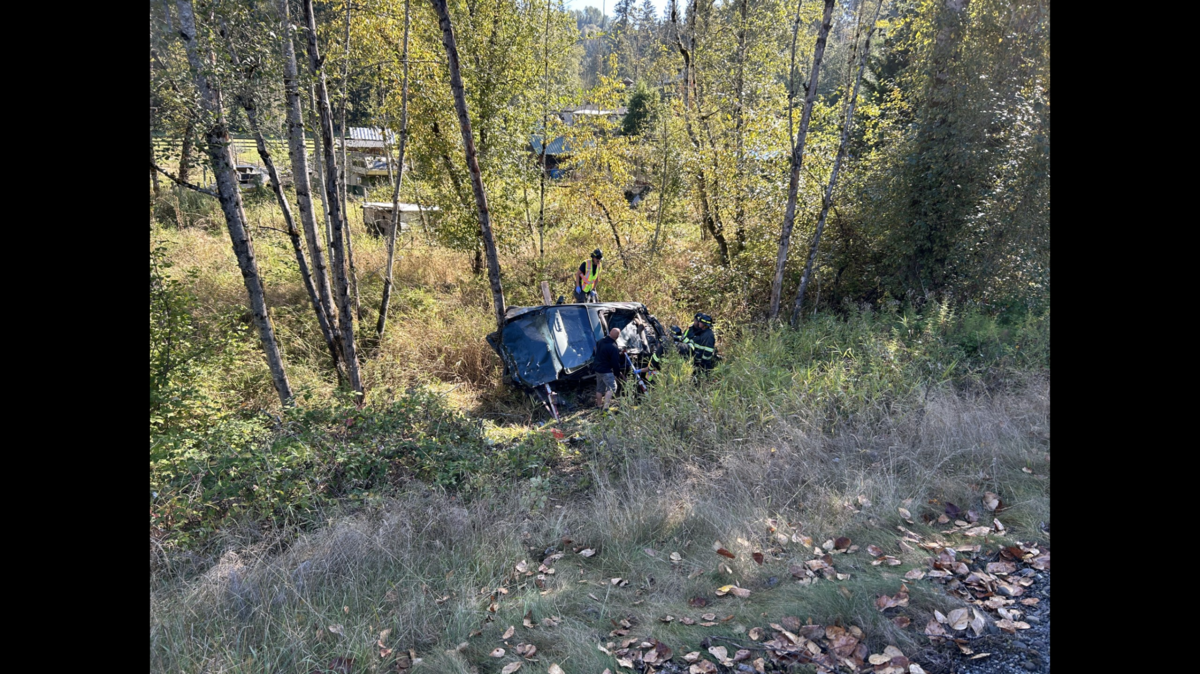 When rescuers arrived, they found the car “15 feet down an embankment and 50 feet off the road,” the agency said.
