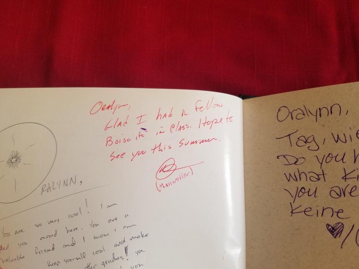 A note Matt Manweller left in the 1998 high school yearbook of OraLynn Reeve. Manweller, now a GOP state representative from Ellensburg, once was Reeve’s high school teacher in Utah. The two later married when she was 18 and he was no longer at the school.