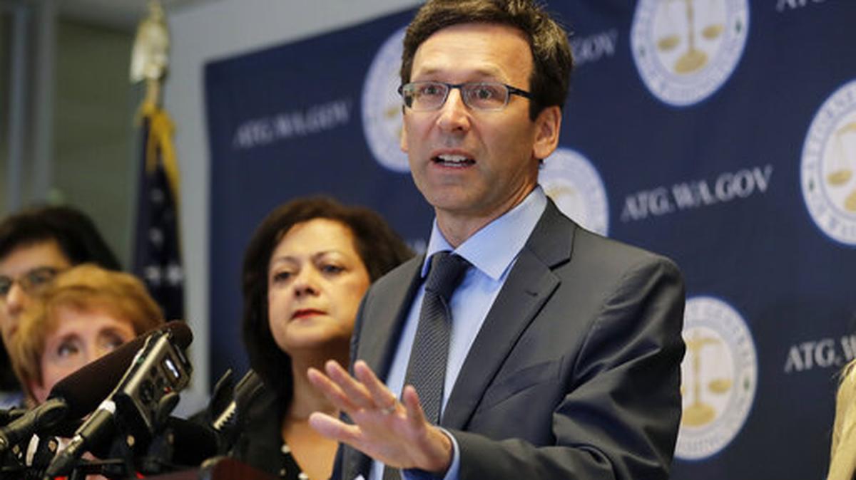 Washington Attorney General Bob Ferguson speaks at a news conference in 2020. LuLaRoe, a California-based multi-level marketing business that sells dresses, leggings and other apparel through individual sales people, will pay $4.75 million to settle a consumer protection lawsuit brought by the Washington state Attorney General’s Office. 