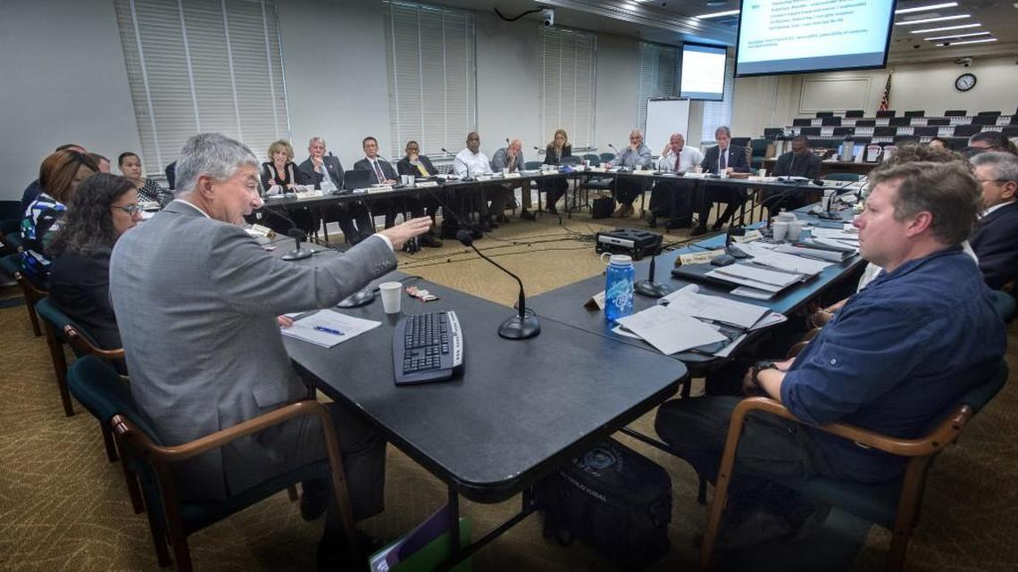 Tom McBride, executive secretary for the Washington Association of Prosecuting Attorneys, explains the police officer use of force rules during a joint legislative task force on Washington’s police use of deadly force laws in the John O’Brien Building at Olympia on Tuesday.