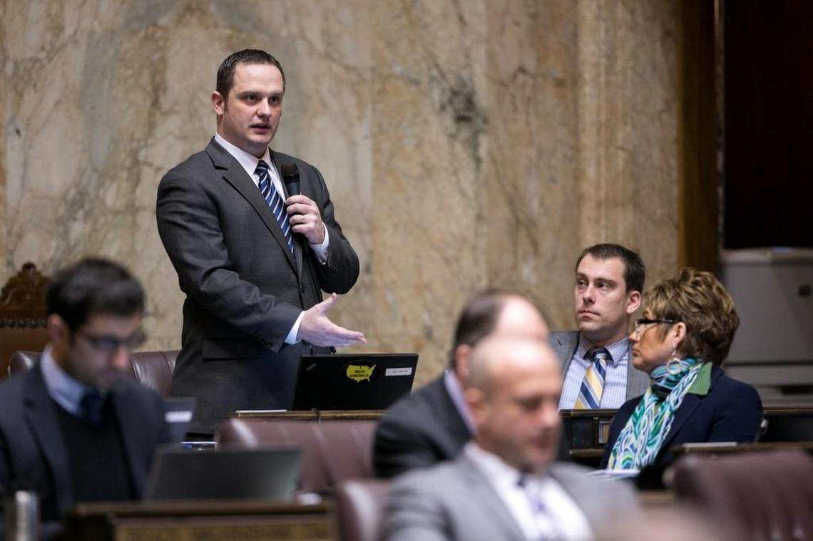 State Rep. Jesse Young talks on the floor of the House of Representatives in February of 2014.