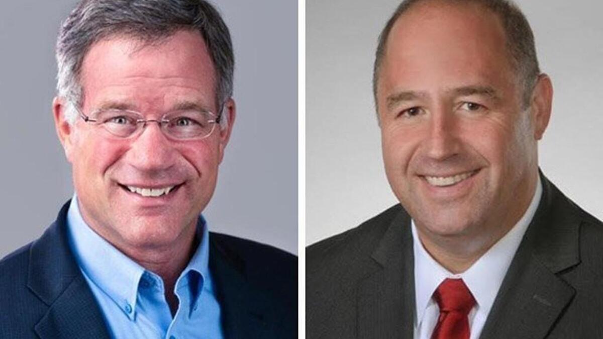Bruce Dammeier, left, and Rick Talbert were leading the race for Pierce County Executive on Tuesday after early returns from the primary election.