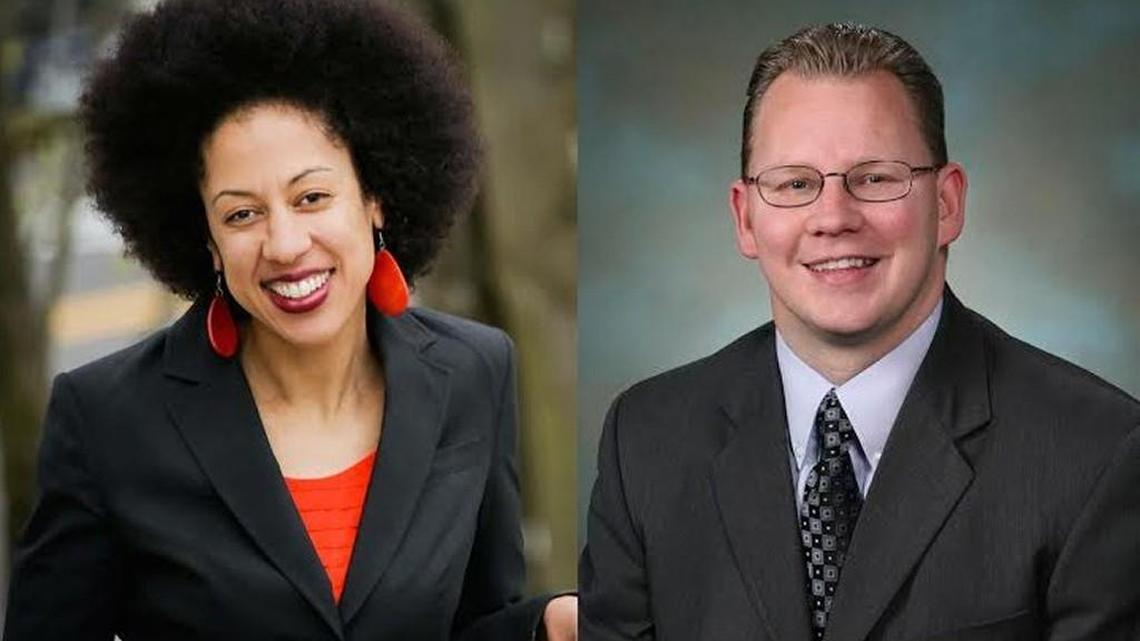 Erin Jones, left, and Chris Reykdal are running to serve as the state’s superintendent of public instruction.