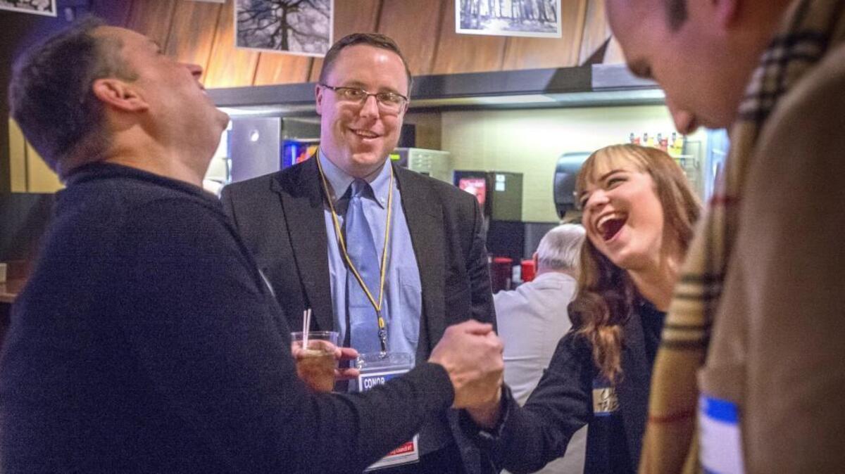 Conor McCarthy, as a candidate, photographed in 2015 at the Harvester Restaurant before election results are released.