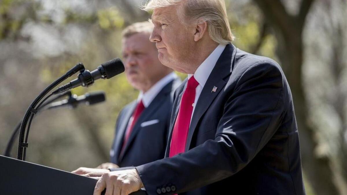 President Donald Trump and Jordan’s King Abdullah II hold a news conference Wednesday in the Rose Garden of the White House in Washington. An Elway poll shows voters in Washington state unhappy with Trump policies, but most Republicans voters here approve of them.