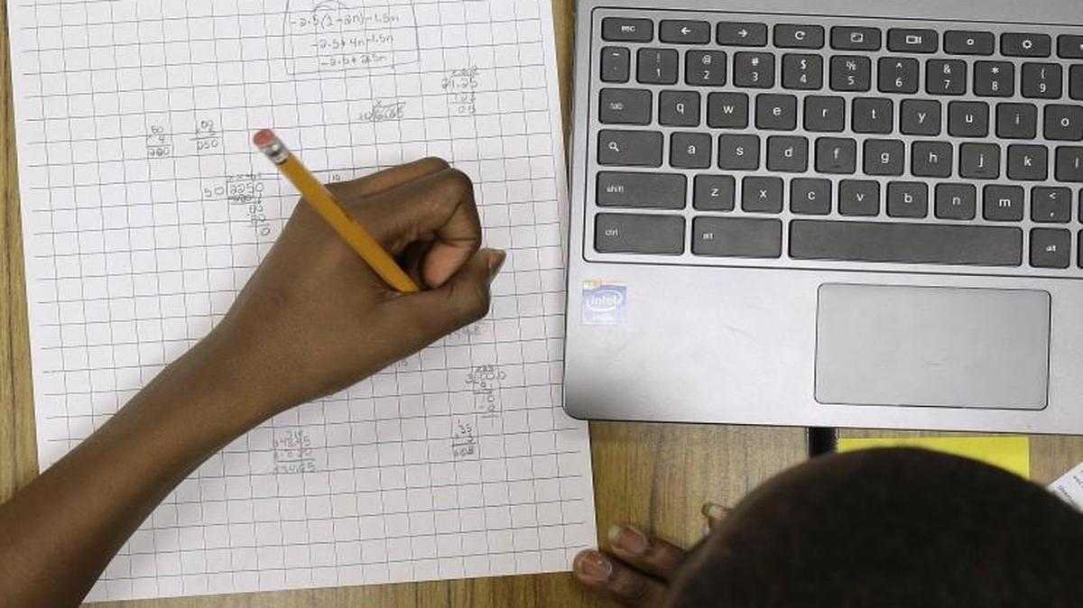 A 12-year-old student in Maryland works on a computer-based test in this Feb. 12, 2015 photo. Washington state has created a new way for some high school students who fail state tests in math and English to graduate from high school anyway.
