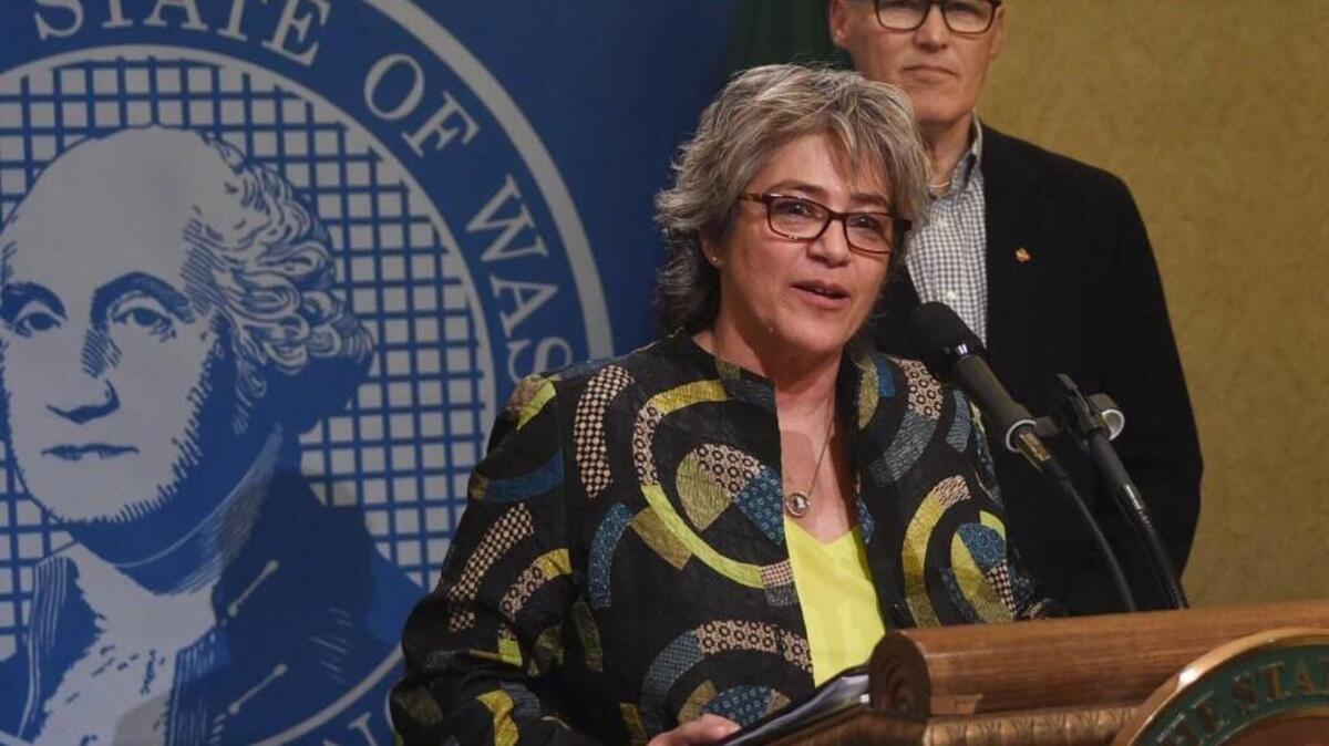 New Western State Hospital CEO Cheryl Strange addresses the media after her introduction April 12 by Gov. Jay Inslee. A court has ordered changes to admission policies at the hospital.