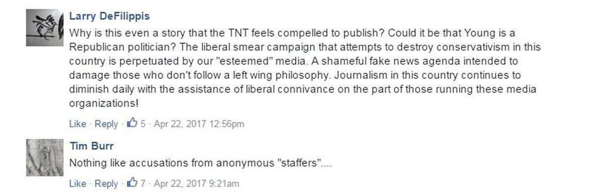 Screenshot of comments on a story about state Rep. Jesse Young, R-Gig Harbor.