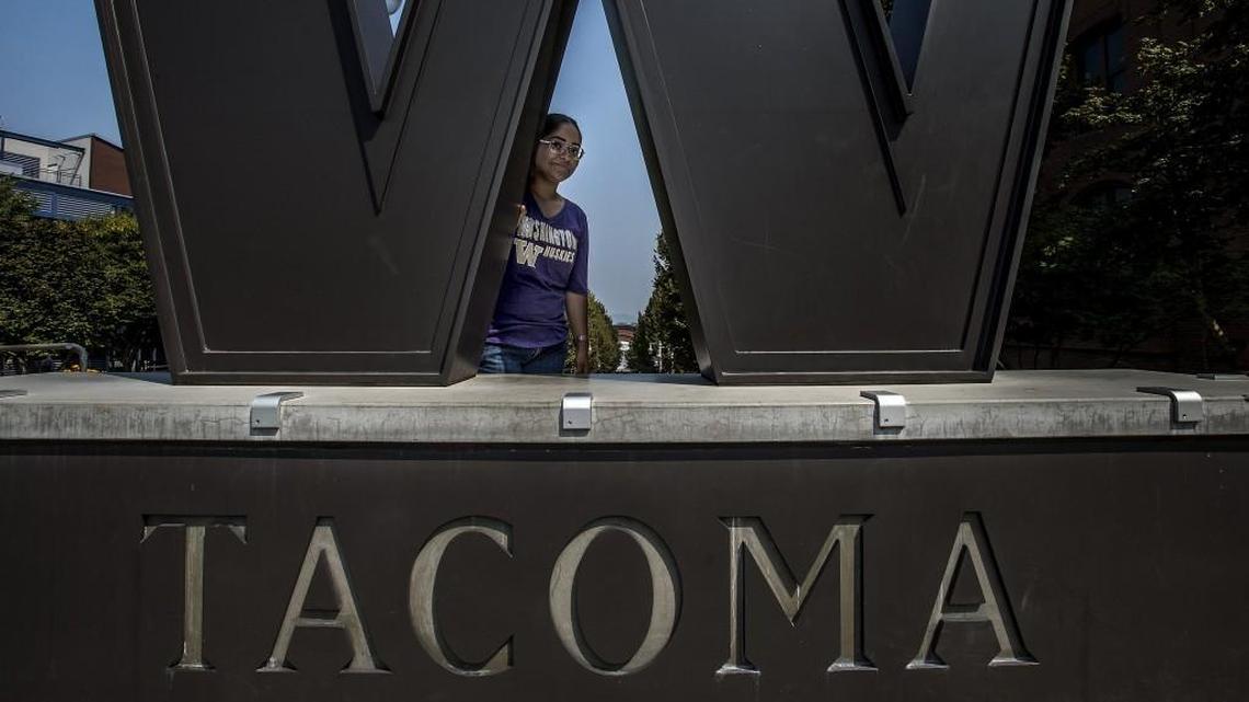 Daniela Arias is shown on the campus of the University of Washington Tacoma on Aug. 10. Arias was born in Guadalajara, Mexico, in 1999 and was taken into the United States as a baby. She is one of about 18,000 young immigrants living without legal status in Washington who are protected from deportation under the Deferred Action for Childhood Arrivals program.