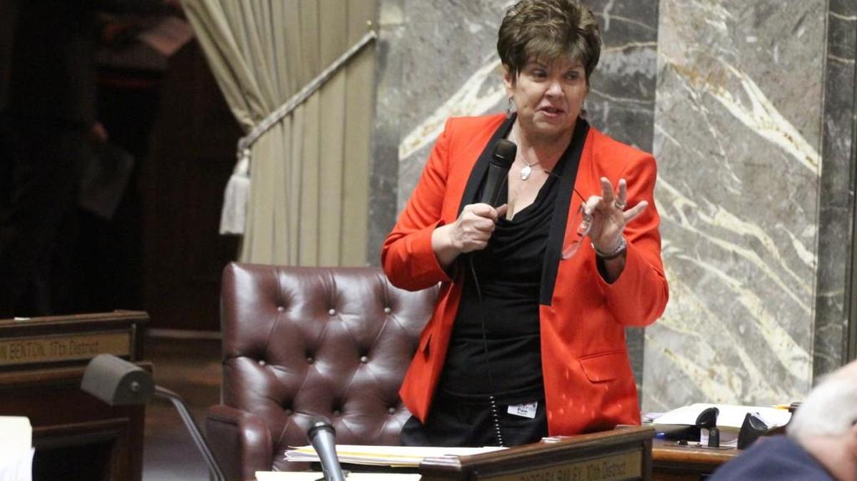 
State Sen. Pam Roach, R-Auburn, speaks on the Senate floor in 2013.
