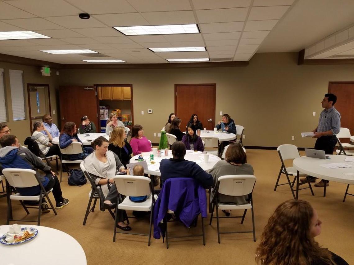 Union members in the Franklin Pierce Education Association meet at the group’s headquarters in Puyallup in March to prepare for the pending Janus v. AFSCME case before the U.S. Supreme Court.