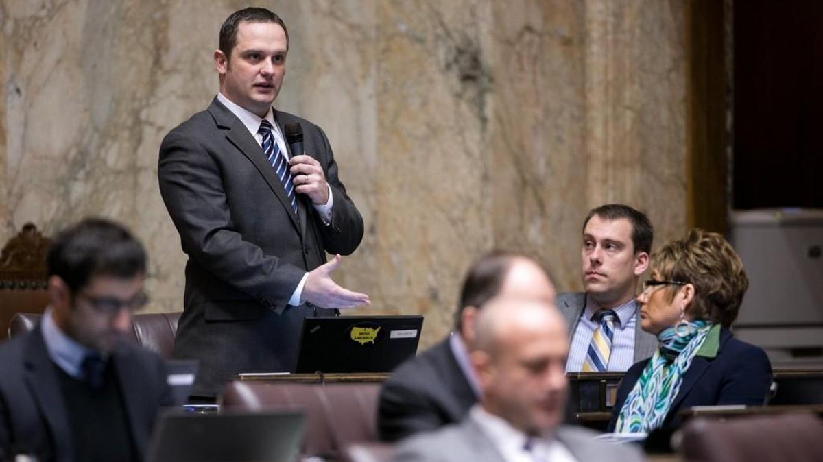 State Rep. Jesse Young, R-Gig Harbor, talks on the floor of the House of Representatives in February 2014. Young was hit with a fine from the Legislative Ethics Board on Friday.