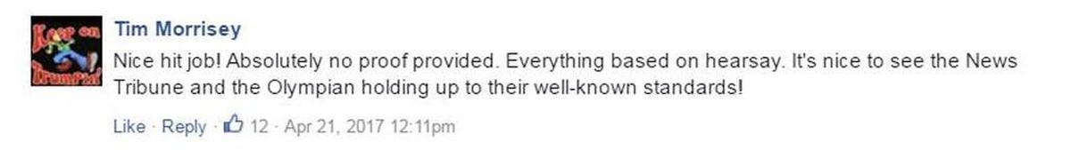 Screenshot of a comment on a story about state Rep. Jesse Young, R-Gig Harbor.