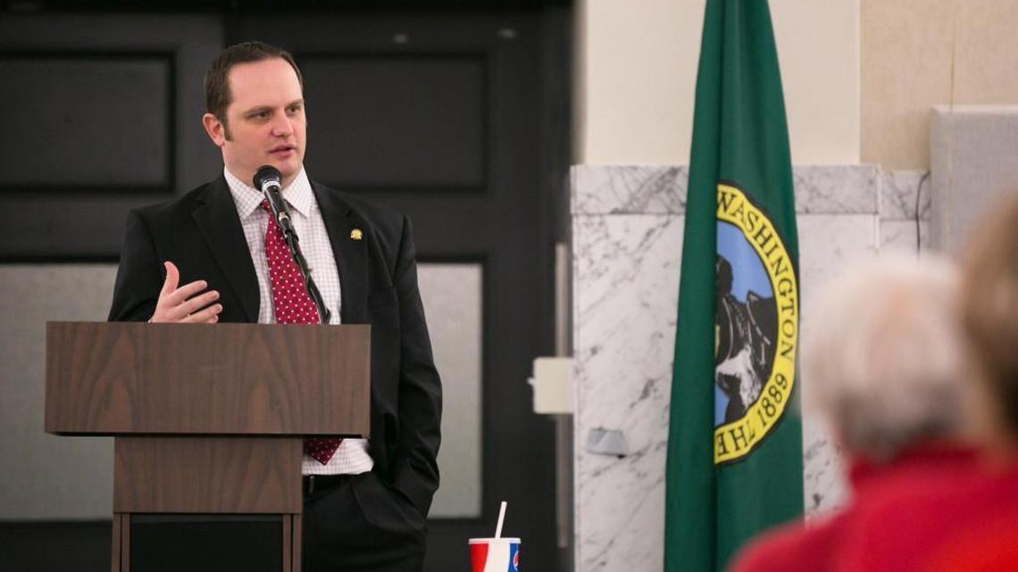 State Rep. Jesse Young speaks at Washington Federation of Republican Women Day at the Capitol in Olympia on Feb. 12, 2016, according to the House GOP.