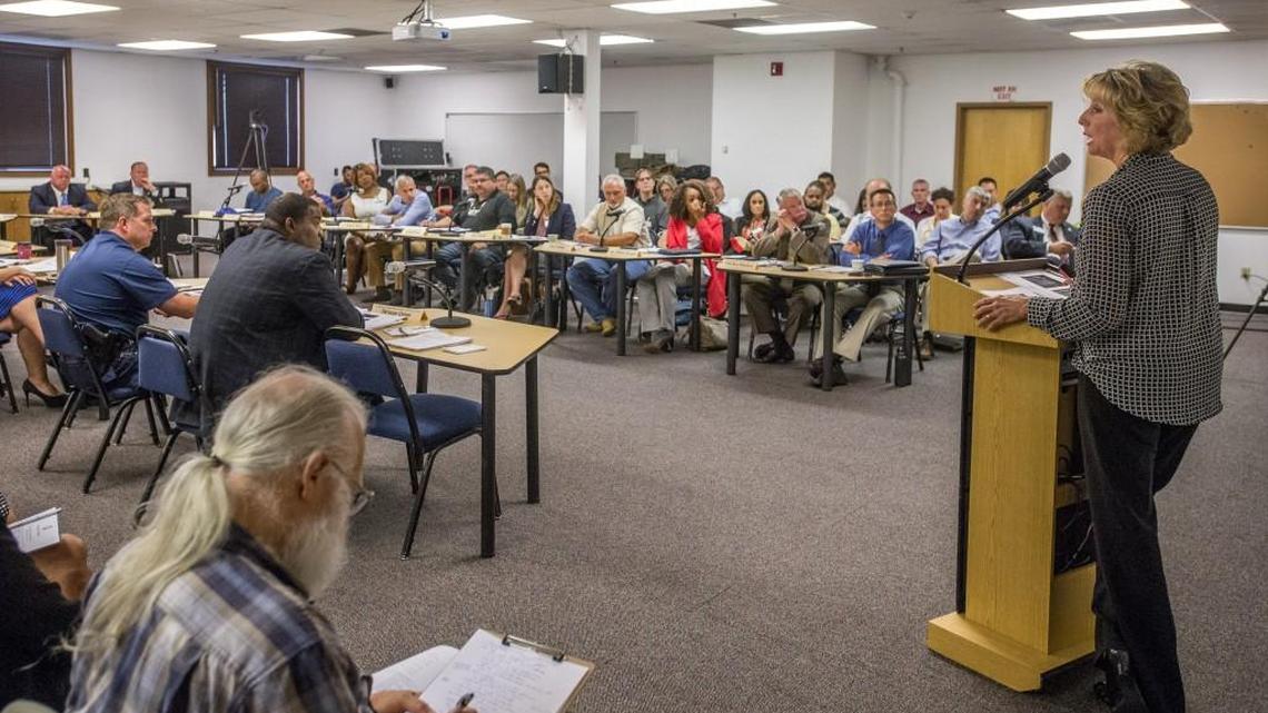 Sue Rahr addresses the legislative task force titled Use of Deadly Force in Community Policing during their meeting at the state Criminal Justice Training Center in Burien on July 26. The task force meets Tuesday in Olympia.
