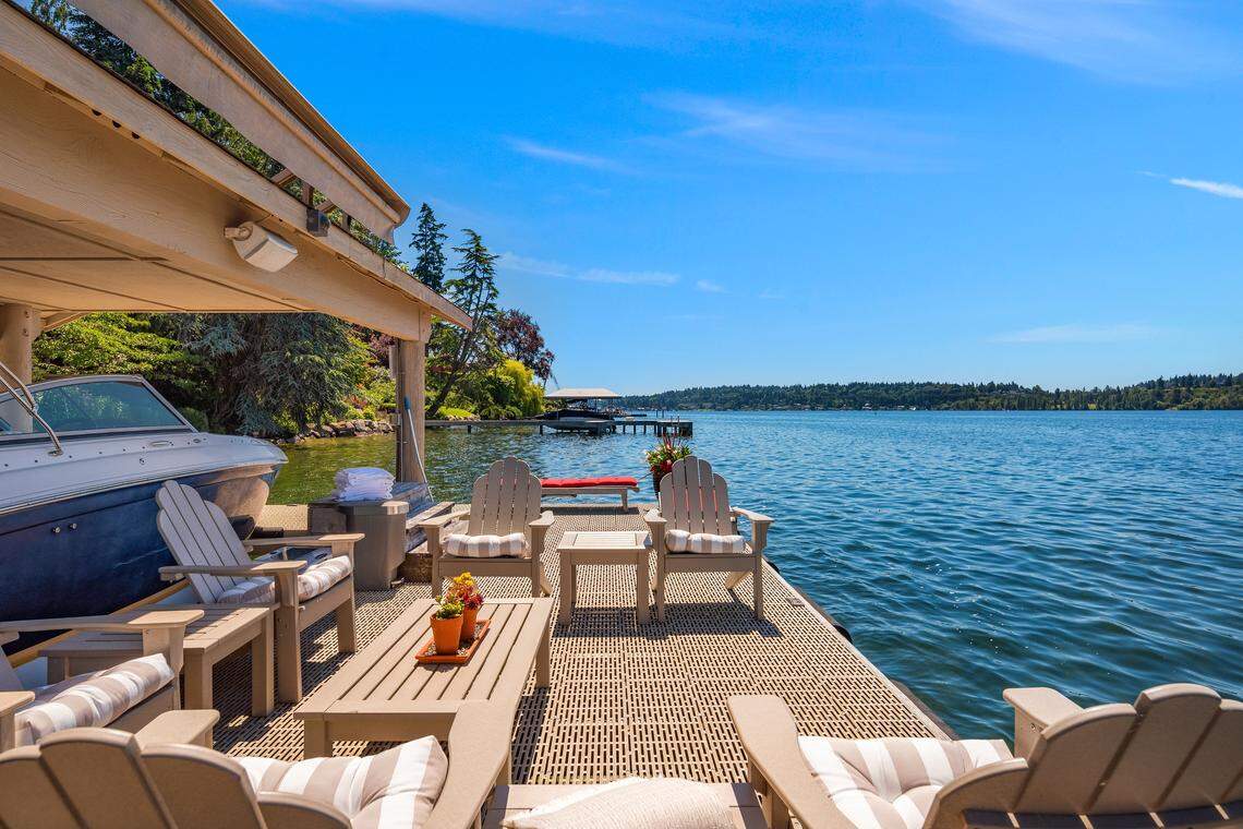 The estate includes a boat dock.