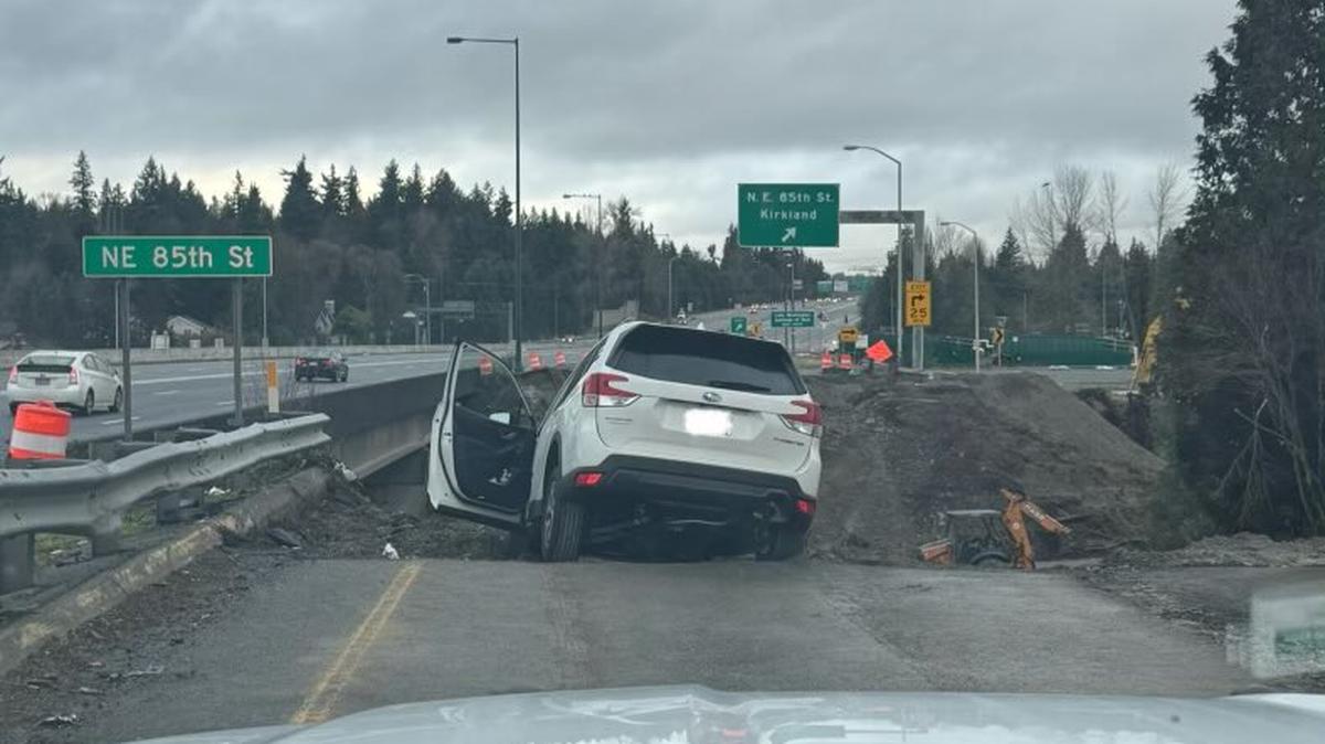 A sober driver plunged into a construction site after going on Northeast 85th Street off the Interstate 405 in Kirkland, Washington, officials said.