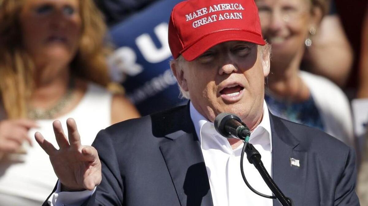 Donald Trump speaks at a rally in Lynden, Wash.,in May, before he was the official Republican presidential nominee. He returned to Washington state for an appearance on Tuesday in Everett.